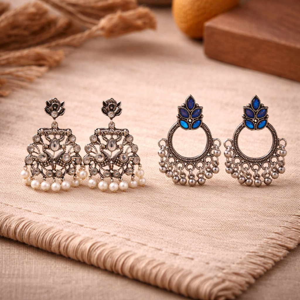 Peacock glow stone studded dangler earrings &Fine Shine stud earrings Combo set for Women and Girl