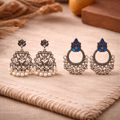Peacock glow stone studded dangler earrings &Fine Shine stud earrings Combo set for Women and Girl