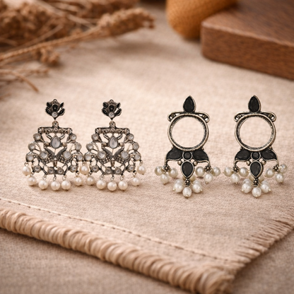 Peacock glow stone studded dangler earrings &Loop dot stud earrings Combo set for Women and Girl
