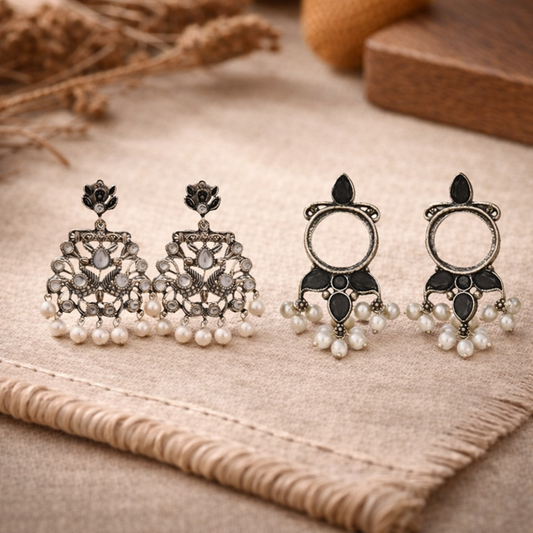 Peacock glow stone studded dangler earrings &Loop dot stud earrings Combo set for Women and Girl