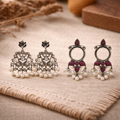 Peacock glow stone studded dangler earrings &Loop dot stud earrings Combo set for Women and Girl