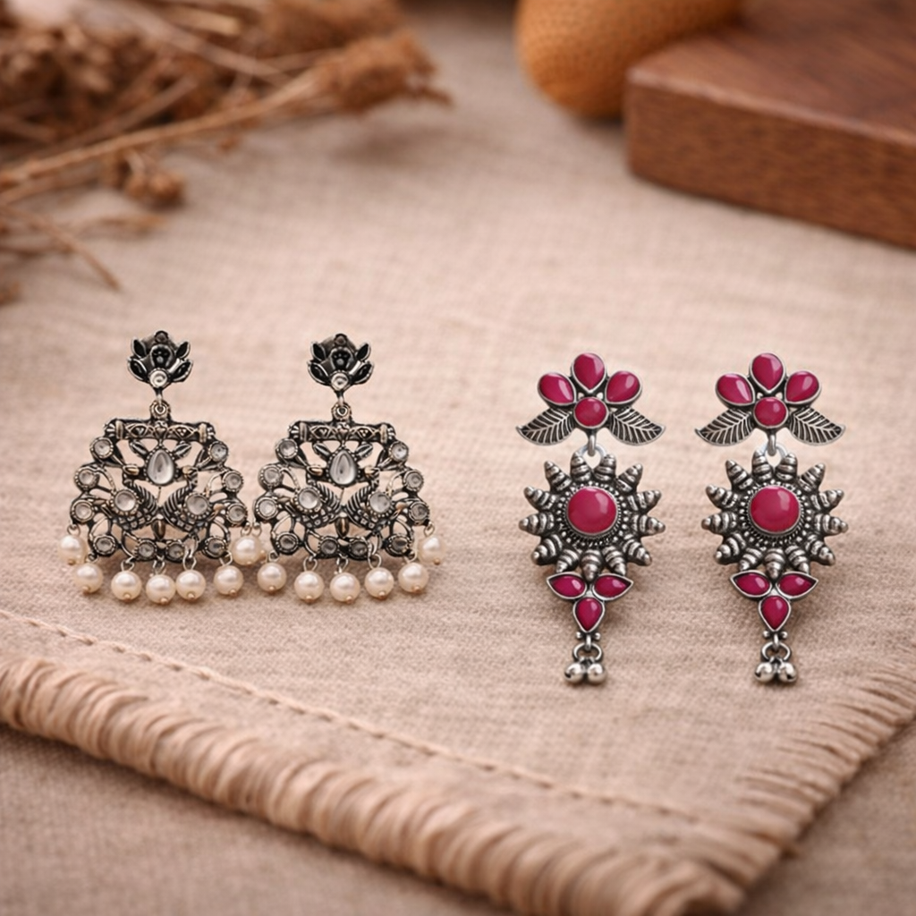 Peacock glow stone studded dangler earrings &FloraSun dangler earrings Combo set for Women and Girl