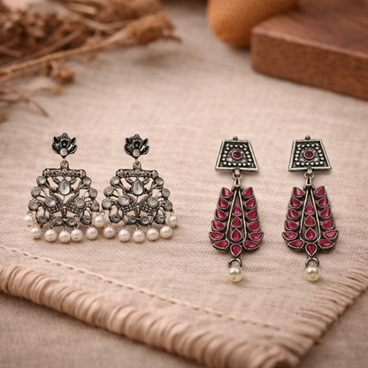 Peacock glow stone studded dangler earrings &Precious Petal stone studded dangler earring Combo set for Women and Girl