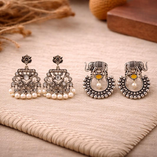 Peacock glow stone studded dangler earrings &Elephant Arc dangler earrings Combo set for Women and Girl