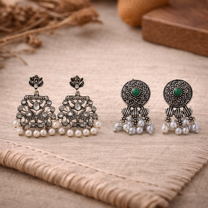 Peacock glow stone studded dangler earrings &Button rays stud earring Combo set for Women and Girl