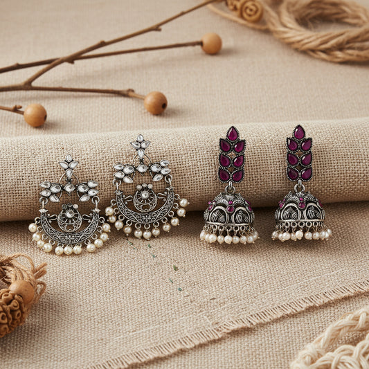 Carved Charm Dangler earrings & Leaf Cascade jhumki earrings Combo set