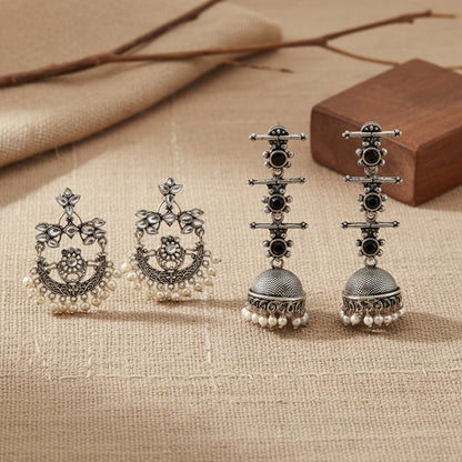 Carved Charm Dangler earrings & Royal Triple Bell Layered Jhumka Earring Combo set