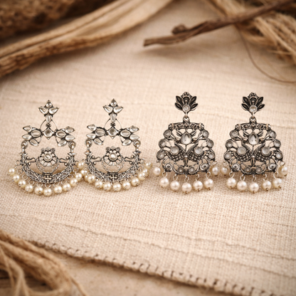 Carved Charm Dangler earrings & Peacock glow stone studded dangler earrings Combo set