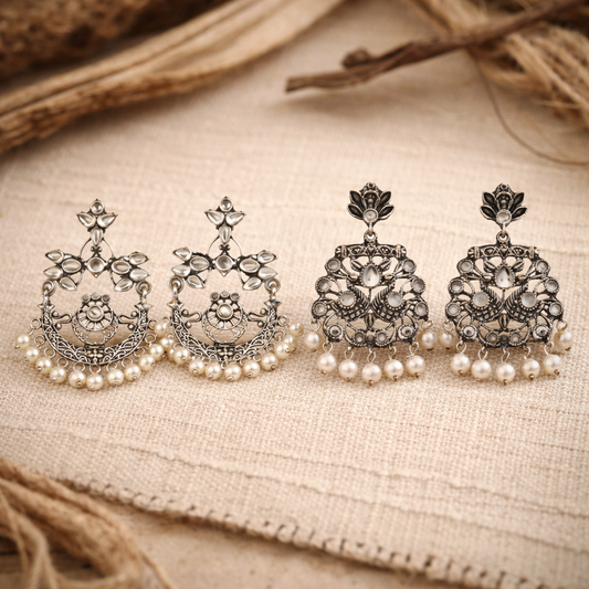 Carved Charm Dangler earrings & Peacock glow stone studded dangler earrings Combo set