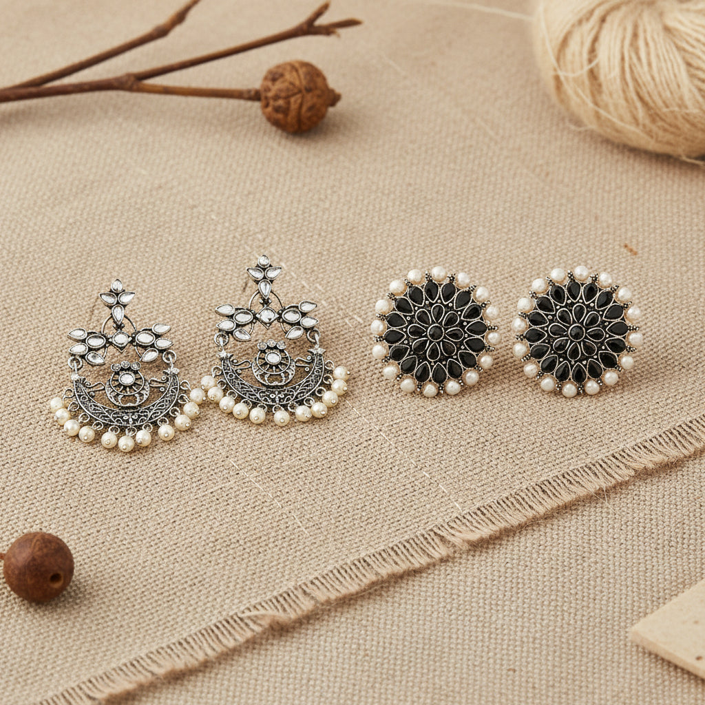 Carved Charm Dangler earrings & Desi Diva stud earring Combo set
