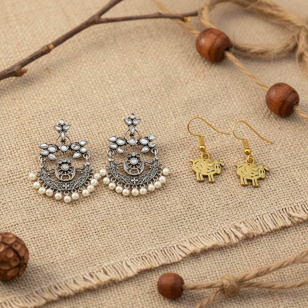 Carved Charm Dangler earrings & Ba Ba dangler earrings Combo set
