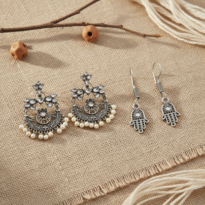 Carved Charm Dangler earrings & Evil Eye guard dangler earrings Combo set