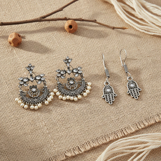 Carved Charm Dangler earrings & Evil Eye guard dangler earrings Combo set