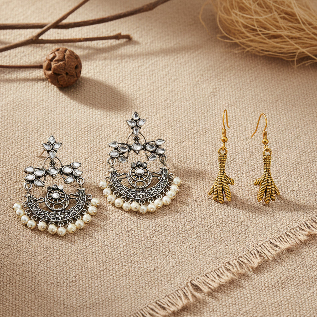 Carved Charm Dangler earrings &  Talon twist dangler earrings Combo set