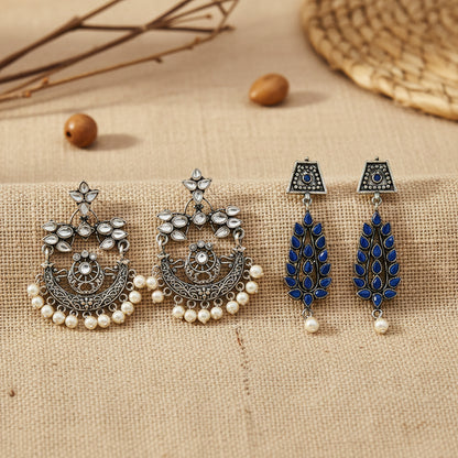 Carved Charm Dangler earrings &  Precious Petal stone studded dangler earring Combo set