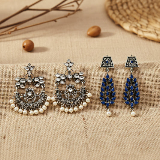 Carved Charm Dangler earrings &  Precious Petal stone studded dangler earring Combo set