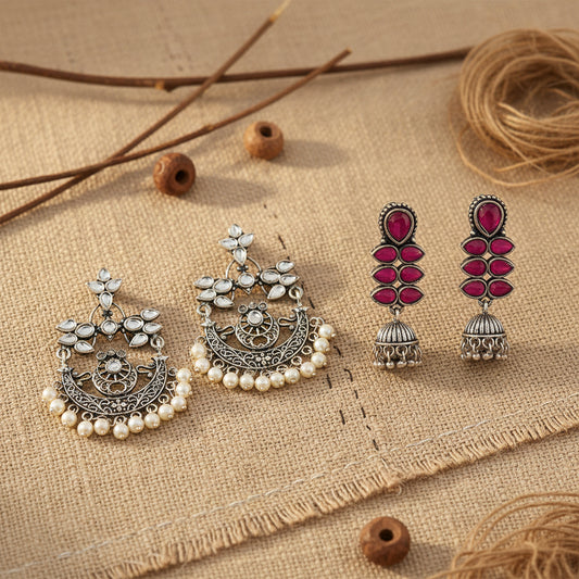 Carved Charm Dangler earrings &  Dazzle Dash Jhumki earring Combo set