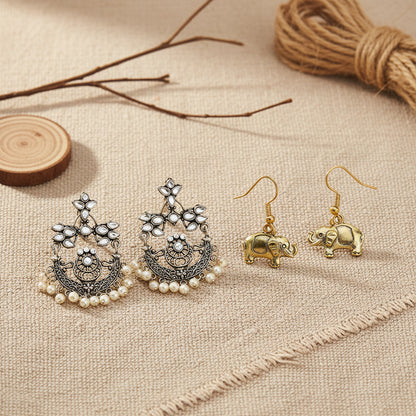 Carved Charm Dangler earrings &  Eleglam dangler earrings Combo set