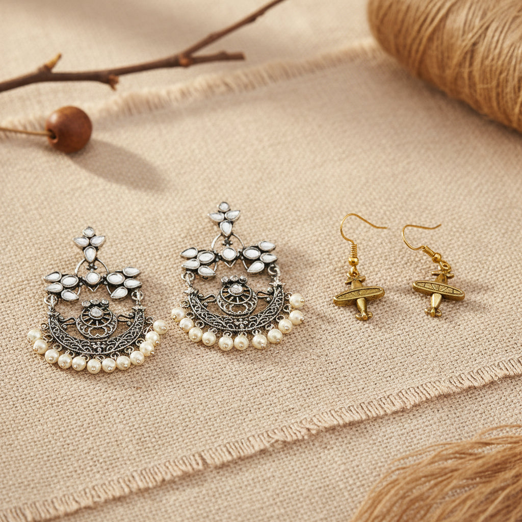 Carved Charm Dangler earrings &  Cloud nine dangler earrings Combo set