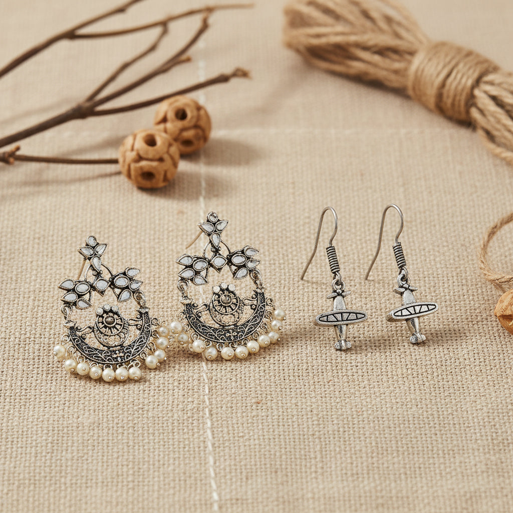 Carved Charm Dangler earrings &  Skyward Grace dangler earrings Combo set