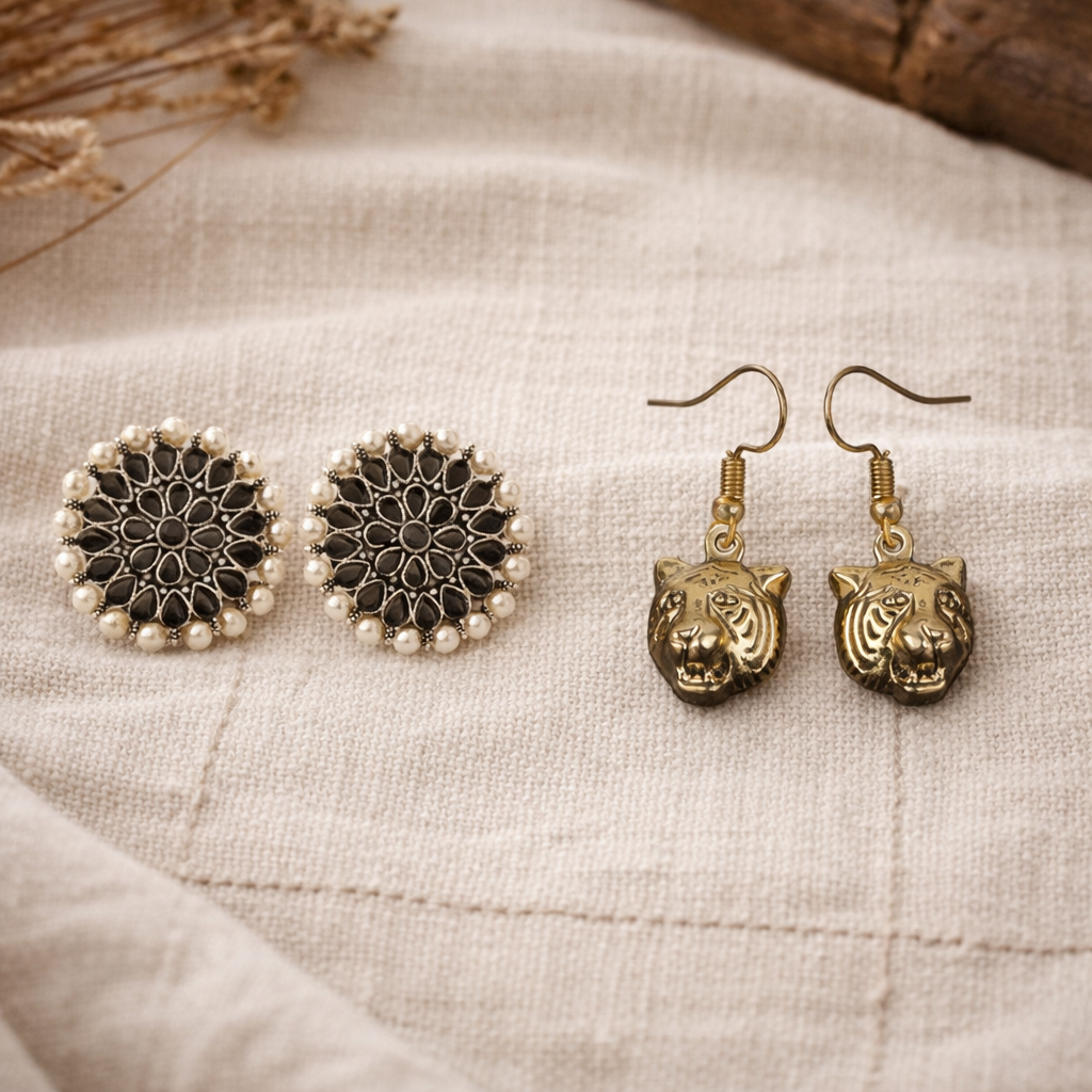 Carved Charm Dangler earrings &  fiercely flawless dangler earrings Combo set