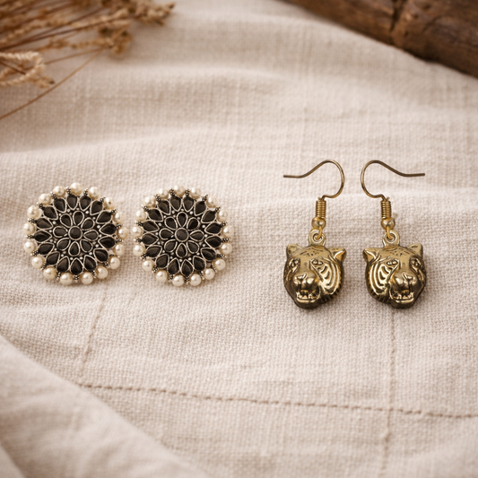Carved Charm Dangler earrings &  fiercely flawless dangler earrings Combo set