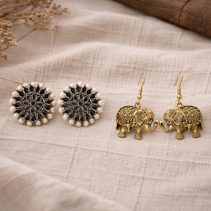 Carved Charm Dangler earrings &  Trunk twist dangler earrings Combo set