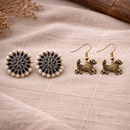 Carved Charm Dangler earrings &  Pawfect spark dangler earrinngs Combo set
