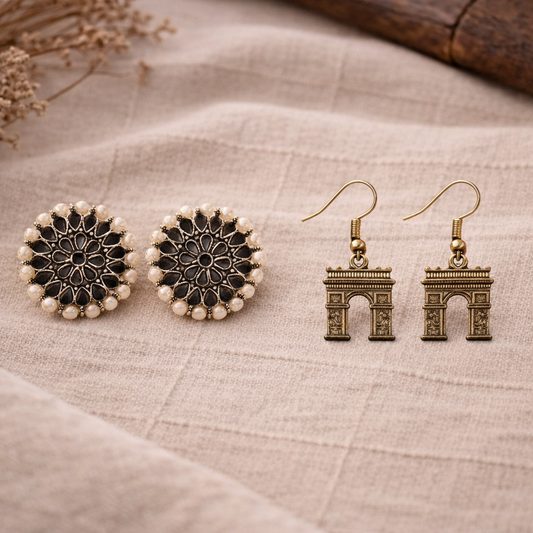 Carved Charm Dangler earrings &  Persian Glory dangler earrings Combo set