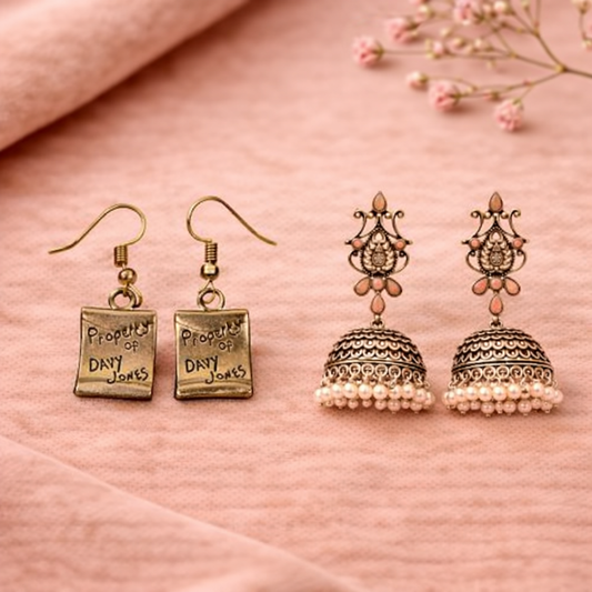 Kalash Kamal Jhumka earring (Light Orange)&Globe trotter dangler earrings Combo set