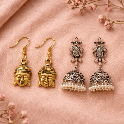 Kalash Kamal Jhumka earring (Light Orange)&Devine aura dangler earrings Combo set