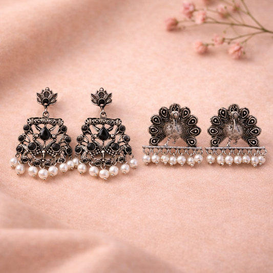 Peacock glow stone studded dangler earrings & Meena Manjari stone stud earrings Combo set