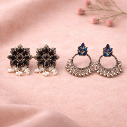 Jugni vibrant stud earrings & Fine Shine stud earrings Combo set