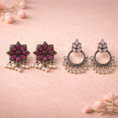 Jugni vibrant stud earrings (Red)&Fine Shine stud earrings (Baby Pink) Combo set