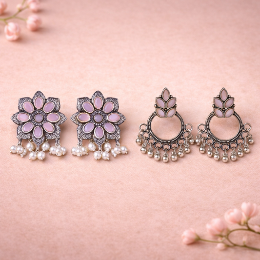 Jugni vibrant stud earrings (Baby Pink)&Fine Shine stud earrings (Baby Pink) Combo set