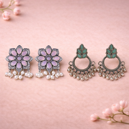 Jugni vibrant stud earrings (Baby Pink)&Fine Shine stud earrings (Mint) Combo set