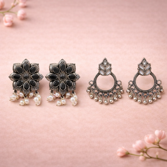 Jugni vibrant stud earrings (Black)&Fine Shine stud earrings (White) Combo set