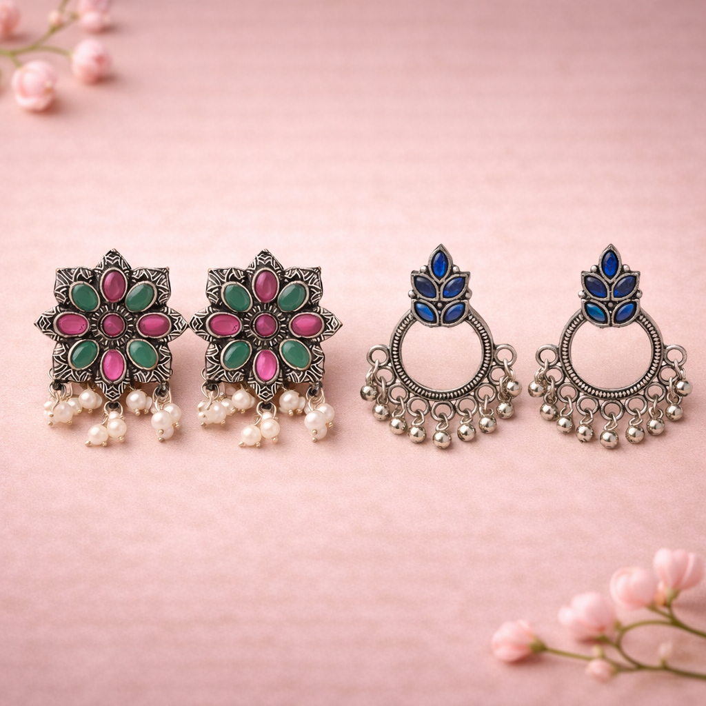 Jugni vibrant stud earrings (Multicolored)&Fine Shine stud earrings (Blue) Combo set