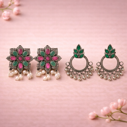 Jugni vibrant stud earrings (Multicolored)&Fine Shine stud earrings (Green) Combo set