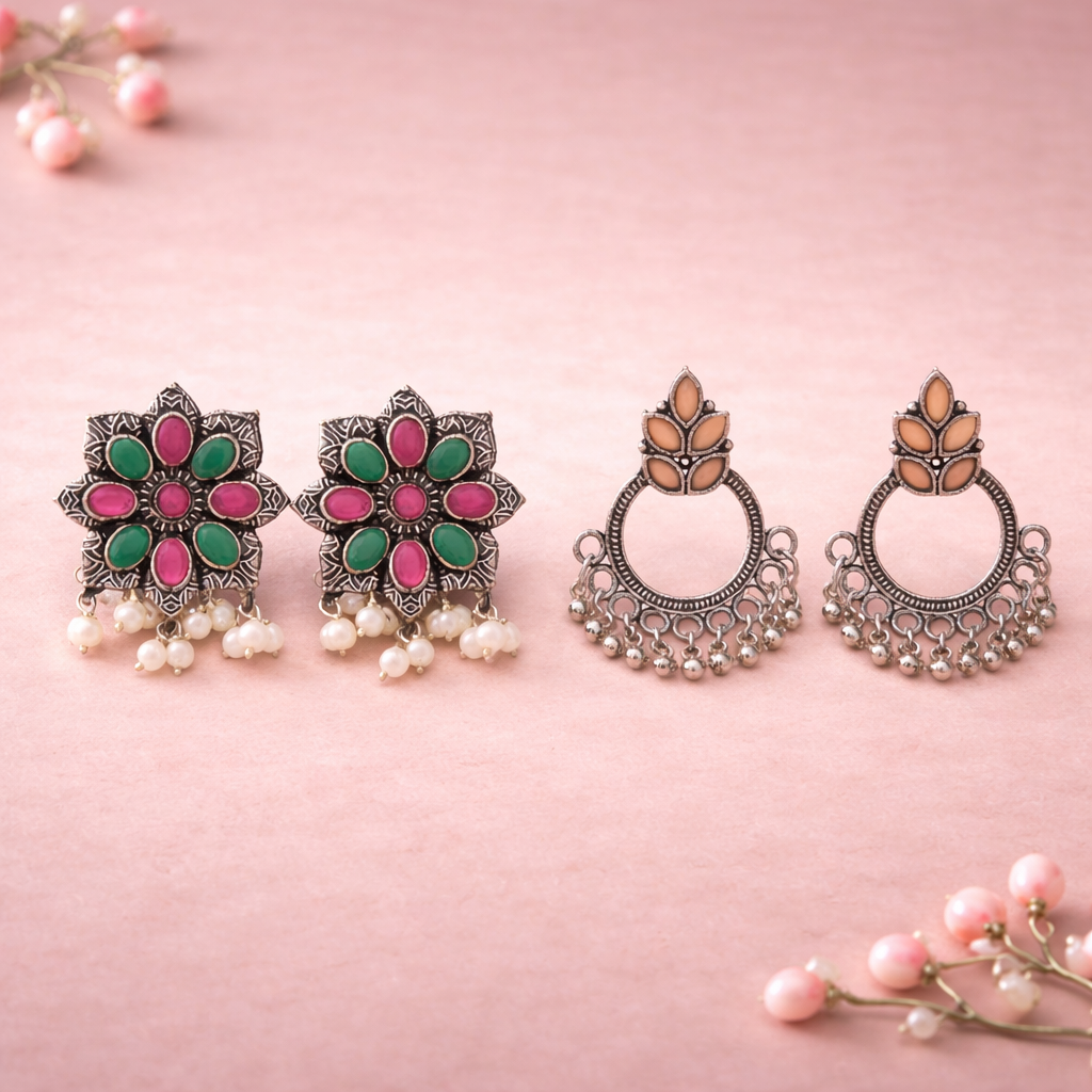 Jugni vibrant stud earrings (Multicolored)&Fine Shine stud earrings (Light Orange) Combo set