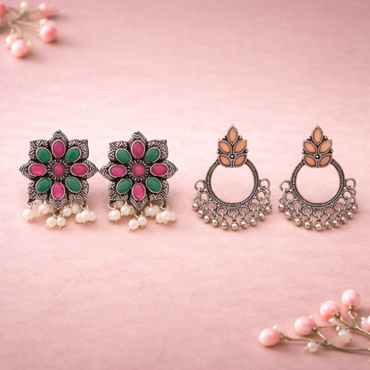 Jugni vibrant stud earrings (Multicolored)&Fine Shine stud earrings (Light Orange) Combo set