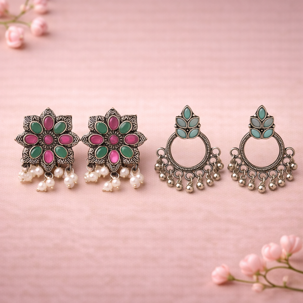 Jugni vibrant stud earrings (Multicolored)&Fine Shine stud earrings (Mint) Combo set