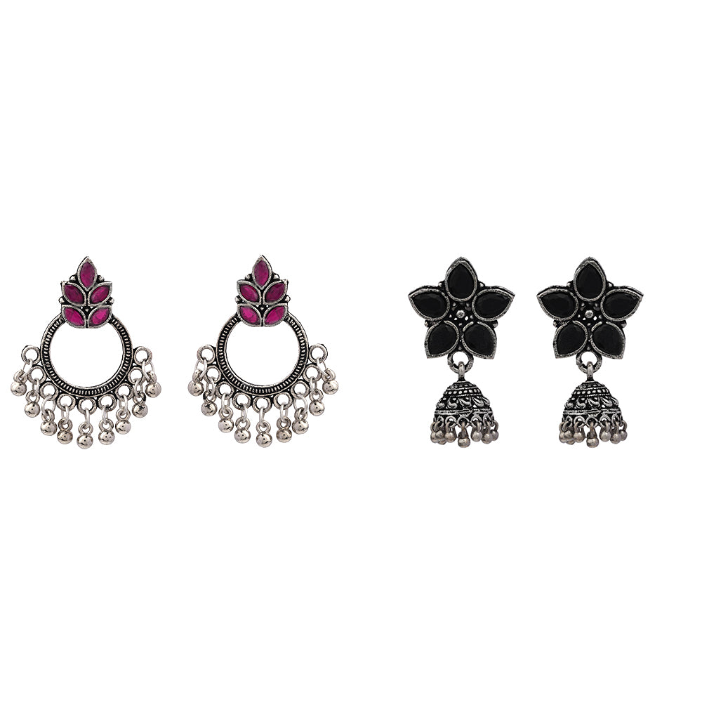 Fine Shine stud earrings (Red)&Beauty Bloom ghunghroo jhumki earring (Black) Combo set