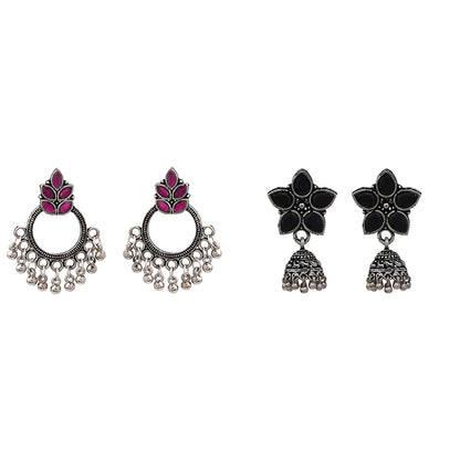 Fine Shine stud earrings (Red)&Beauty Bloom ghunghroo jhumki earring (Black) Combo set