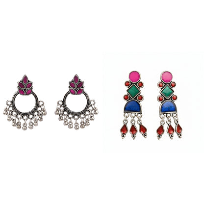 Fine Shine stud earrings (Red)&Rainbow rhine dangler earrings (Multicolored) Combo set