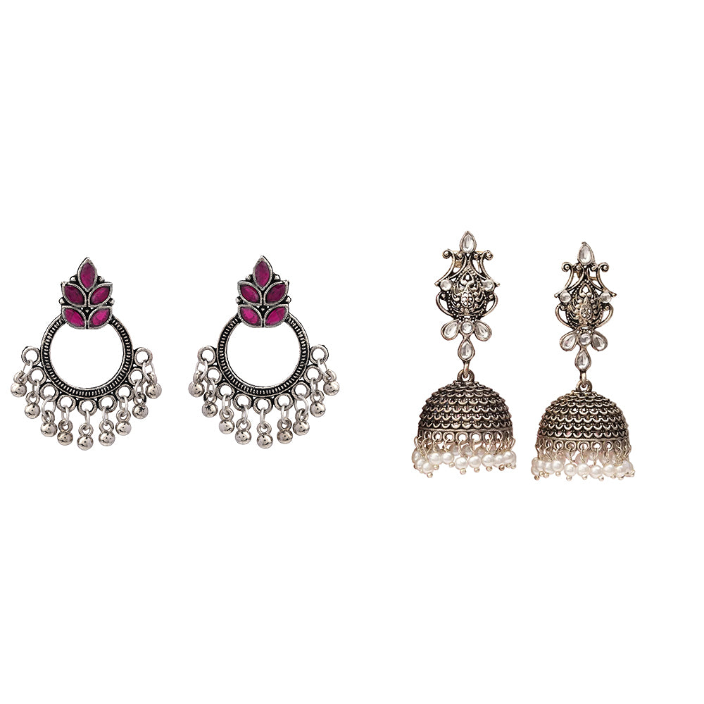 Fine Shine stud earrings (Red)&Sapphire Seher pearl jhumka earrings (White) Combo set