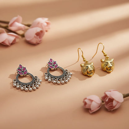 Fine Shine stud earrings (Red)&fiercely flawless dangler earrings Combo set