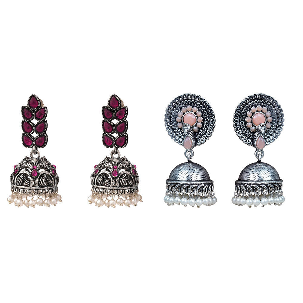 Evergreen earrings (Light Orange) Leaf Cascade jhumki earrings (Red) Combo set