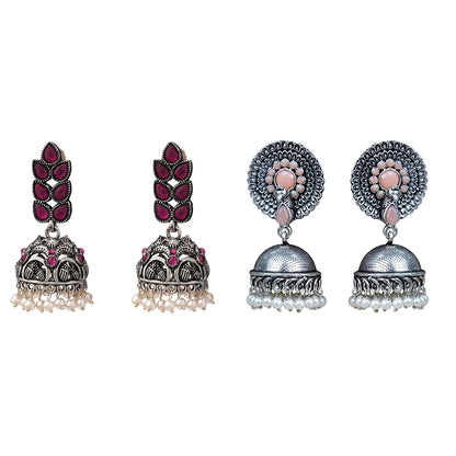 Evergreen earrings (Light Orange) Leaf Cascade jhumki earrings (Red) Combo set