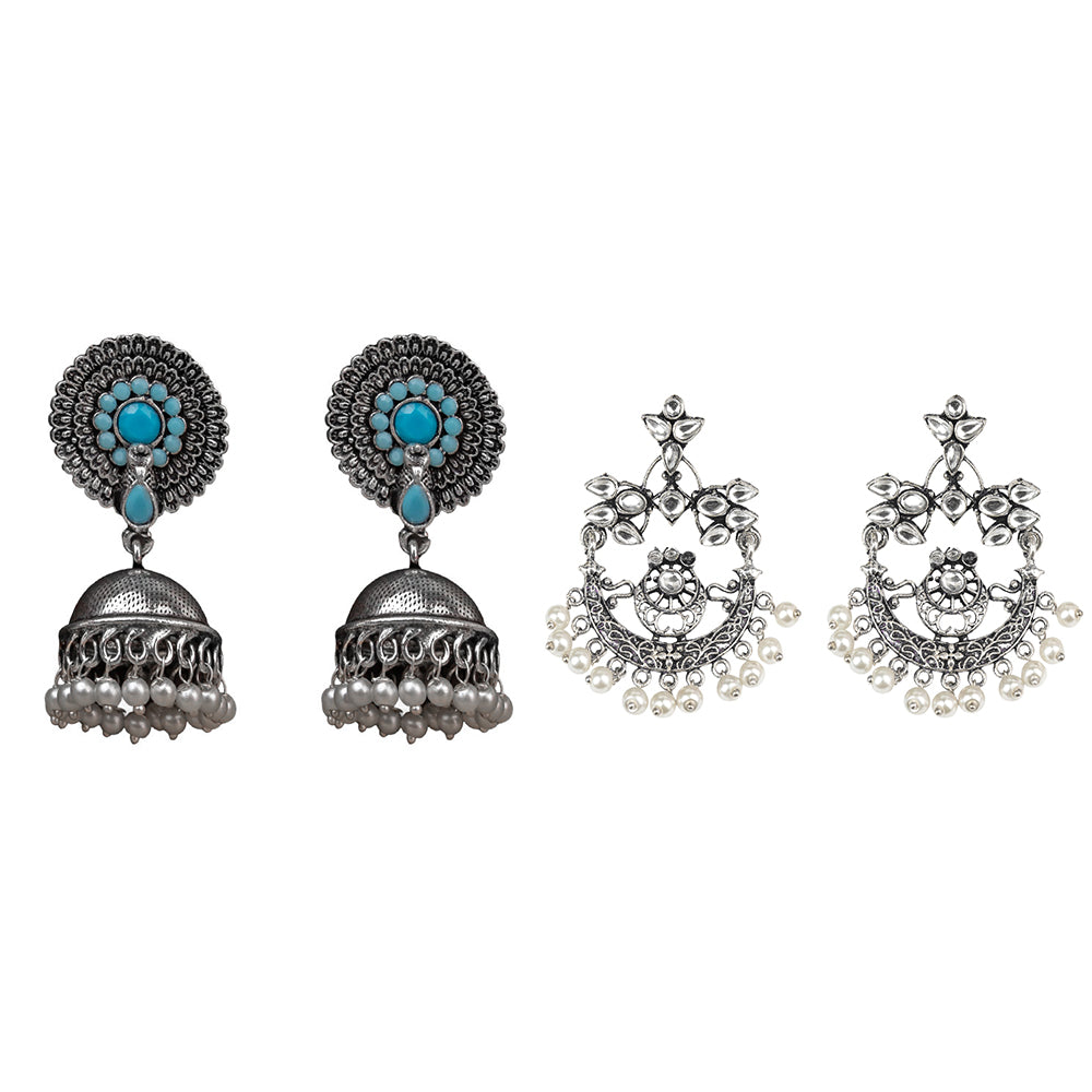 Evergreen earrings (Sky Blue) Carved Charm Dangler earrings (White) Combo set